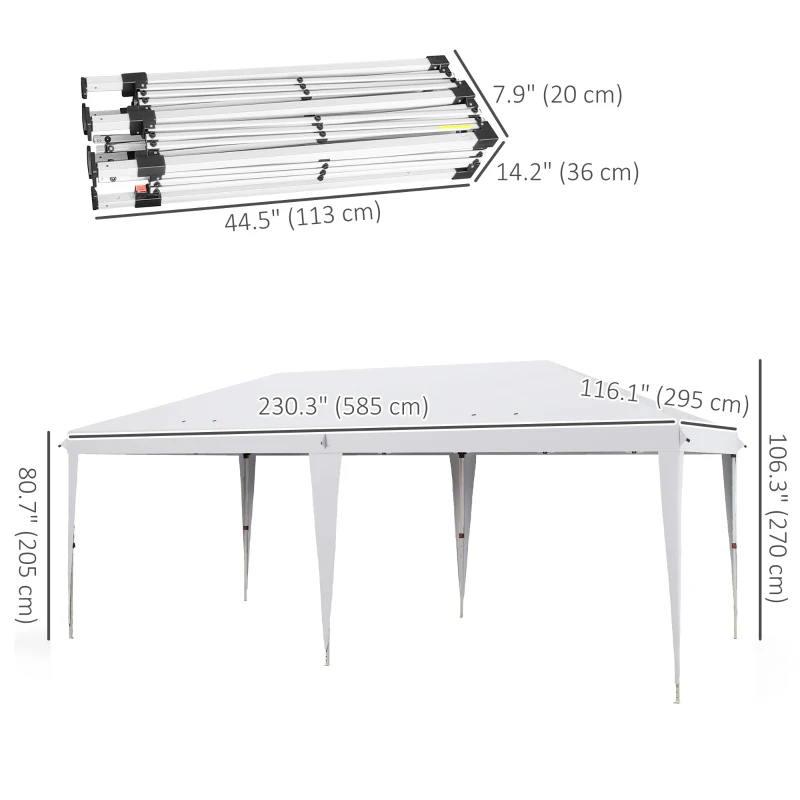 Outsunny 10' x 19' Pop Up Tent Garden Outdoor Party Tent Easy Set Up Gazebo Canopy Market Event Sunshade White