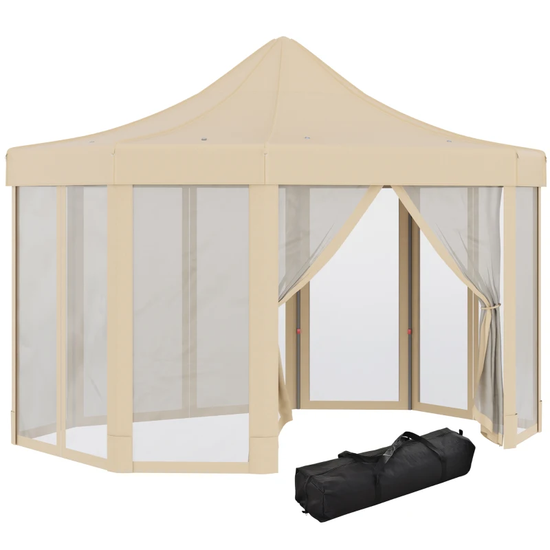 Outsunny 13' x 10' Pop Up Gazebo, Octagon Canopy Tent with Zippered Mesh Sidewalls, Weight Bags, Height Adjustable and Carrying Bag, Event Tent for Patio Garden Backyard, Beige