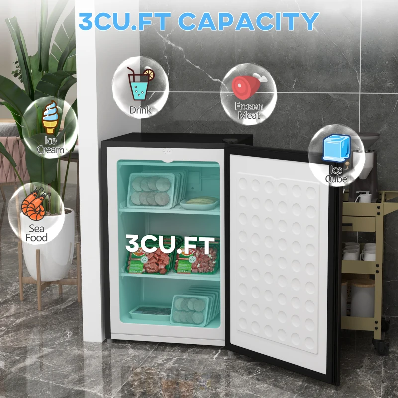 HOMCOM Upright Freezer, 3 Cu.Ft Mini Freezer with Reversible Single Door, Adjustable Thermostat for Home, Dorm, Black