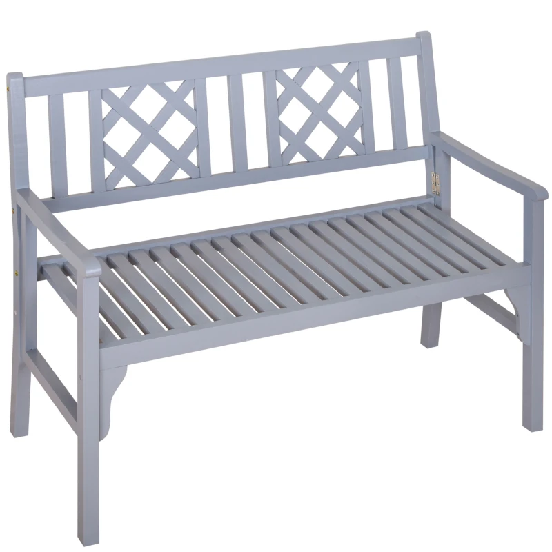Outsunny Foldable Garden Bench, 2-Seater Patio Wooden Bench, Loveseat Chair with Backrest and Armrest for Patio, Porch or Balcony, Grey
