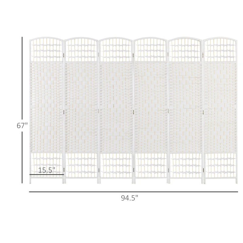 HOMCOM 6 Panel Folding Room Divider Portable Privacy Screen Wave Fiber Room Partition for Home Office White