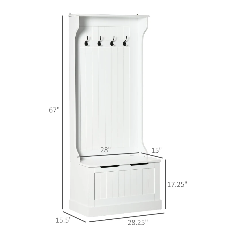HOMCOM Hall Tree with Coat Rack, Storage, and Sitting Bench, White