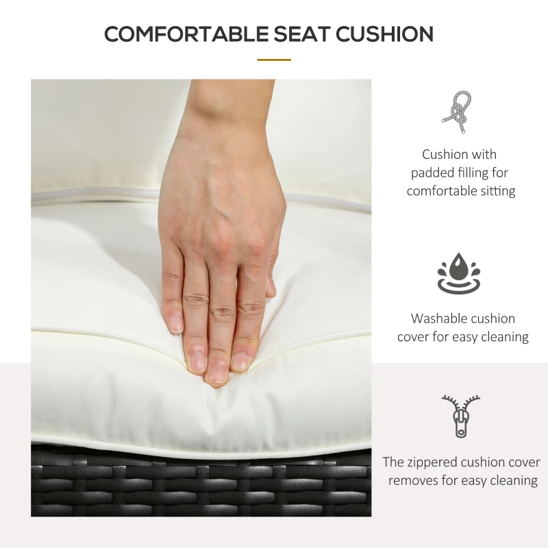 Outsunny Patio Wicker Adirondack Chair, Outdoor All-Weather Rattan Fire Pit Chair w/ Soft Cushions, Tall Curved Backrest and Comfortable Armrests for Deck or Garden, Cream White