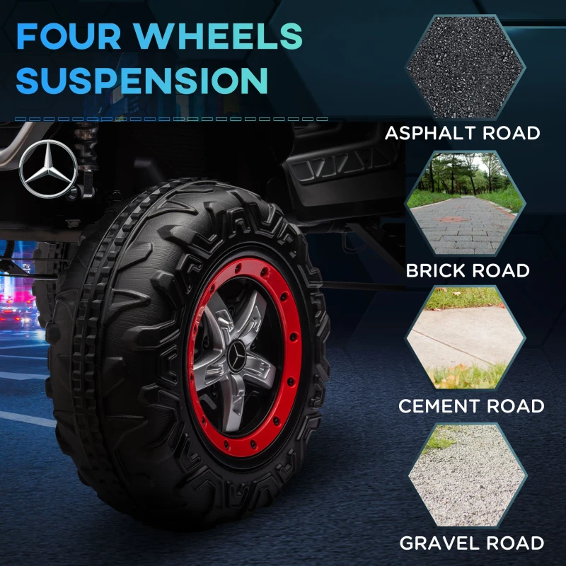 Aosom Licensed Mercedes-Benz Unimog 12V Kids Ride on Truck with Remote Control, Battery Powered Electric Car with Spring Suspension, LED Light, Horn, Music, Red