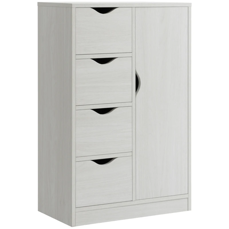 HOMCOM Freestanding Storage Cabinet, Bathroom Floor Cabinet with 4 Drawers and Door, White Wood Grain