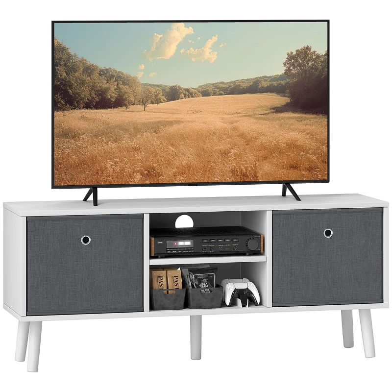 HOMCOM Modern TV Stand Cabinet with Foldable Drawers and Shelves for Living Room, Bedroom, White