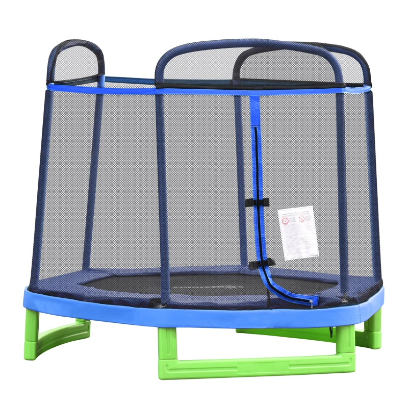 Outsunny 84.75" Kids Trampoline 7 FT Indoor Outdoor Trampolines with Safety Net Enclosure Built-in Zipper Padded Covering, for Boys and Girls, Blue