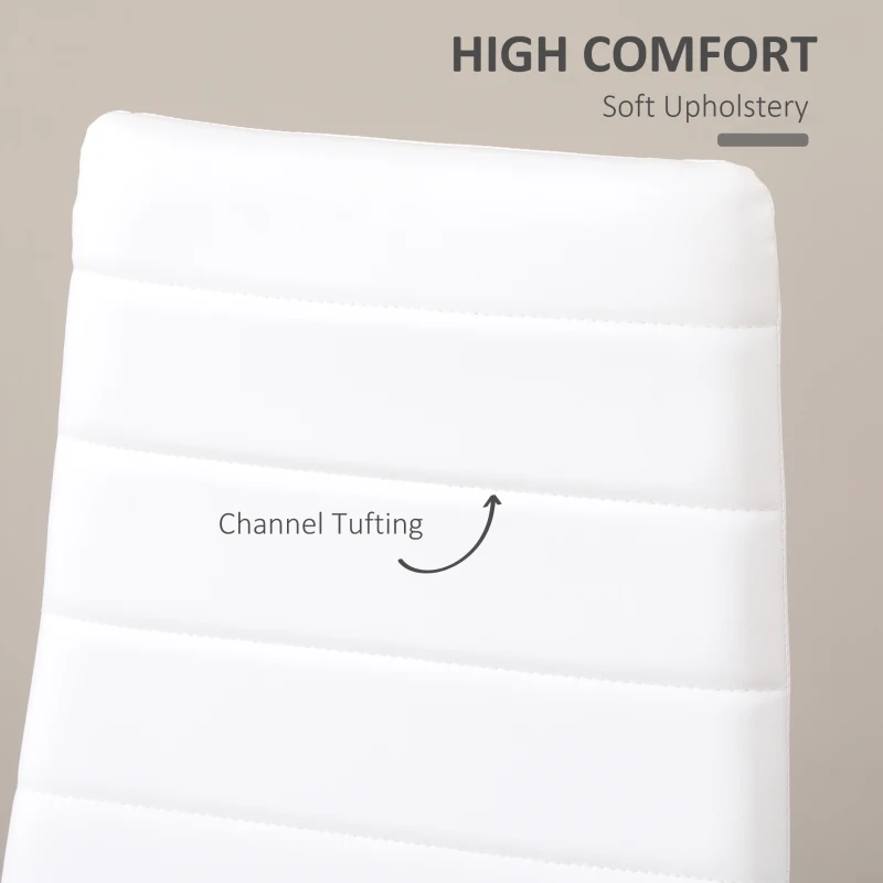 HOMCOM High Back Dining Chairs, Modern Upholstered PU Leather Accent Chairs with Metal Legs for Kitchen, Set of 6, White