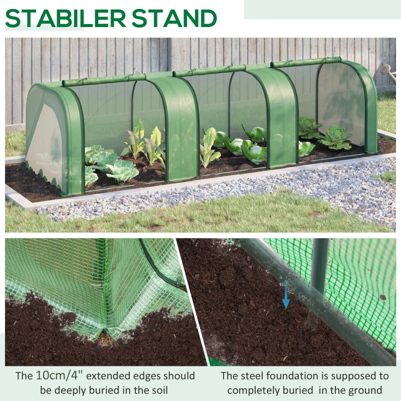 Outsunny 9.7' x 3.3' x 2.5' Mini Tunnel Greenhouse with PE Cover Garden Green Grow Shed with Steel Frame Zipped Doors, Dark Green