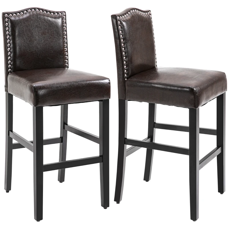 HOMCOM 2 Pieces Retro Style Bar Stools Tall Chair with Back  Footrest for Home Pub
