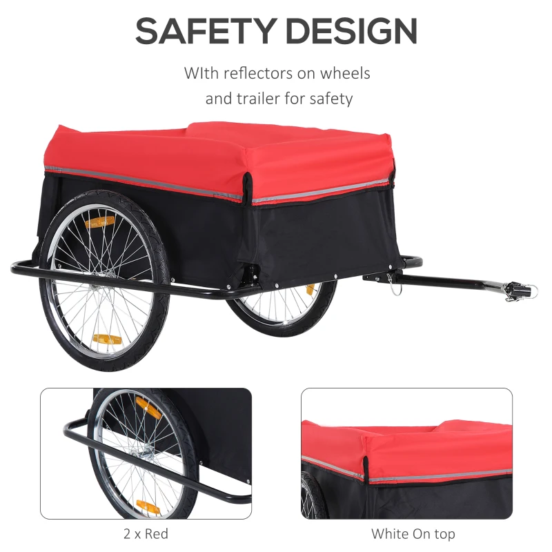 Aosom Folding Bicycle Cargo Trailer Cart Carrier Garden Use w/ Quick Release, Cover, Black/Red