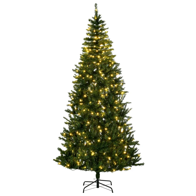 HOMCOM 7.5 Feet Prelit Artificial Christmas Tree Warm White LED Light Holiday Home Xmas Decoration, Green