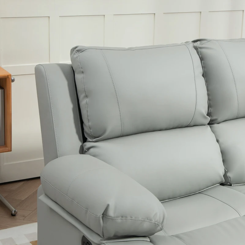 HOMCOM PU Leather Manual Recliner Sofa, Double Reclining Loveseat with Pullback Control Footrest for Living Room, Light Grey