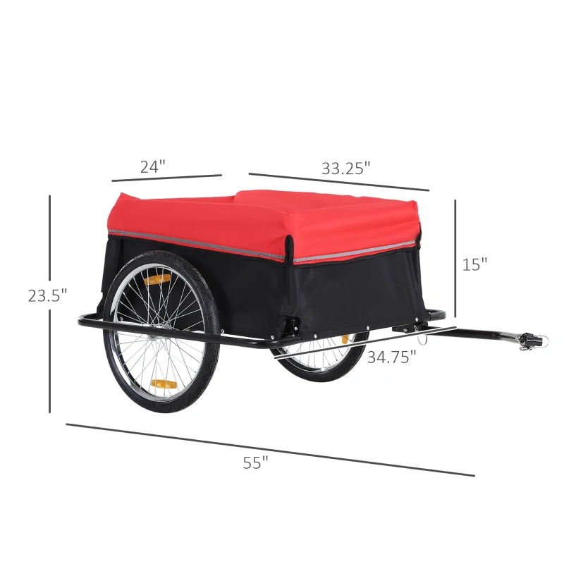 Aosom Folding Bicycle Cargo Trailer Cart Carrier Garden Use w/ Quick Release, Cover, Black/Red