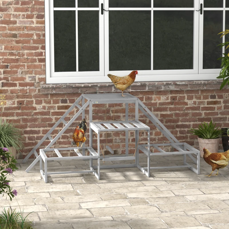 PawHut Chicken Roost Toys for Chickens Hens, Coop Accessories with Wood Stand, Ladder Platforms, for 10-15 Chickens