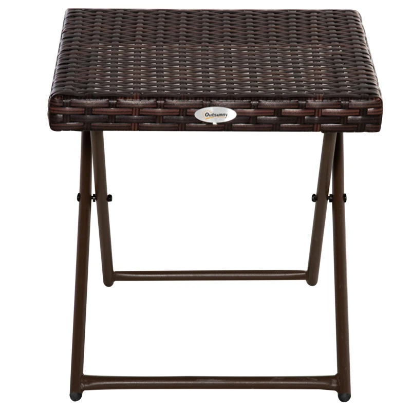 Outsunny Patio Wicker Coffee Table, Outdoor PE Rattan Garden Folding Side Table, 15.75"x15.75"x15.75", Brown