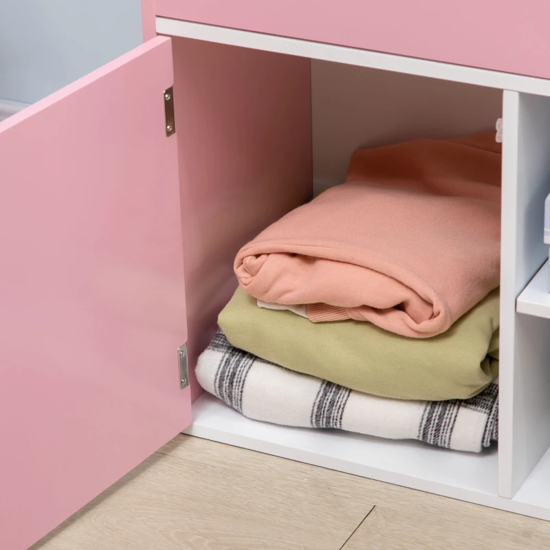 Qaba Toy Storage Organizer, Kids Bookshelf, Freestanding Children Bookcase with Cabinet for Toys Clothes Books, Pink