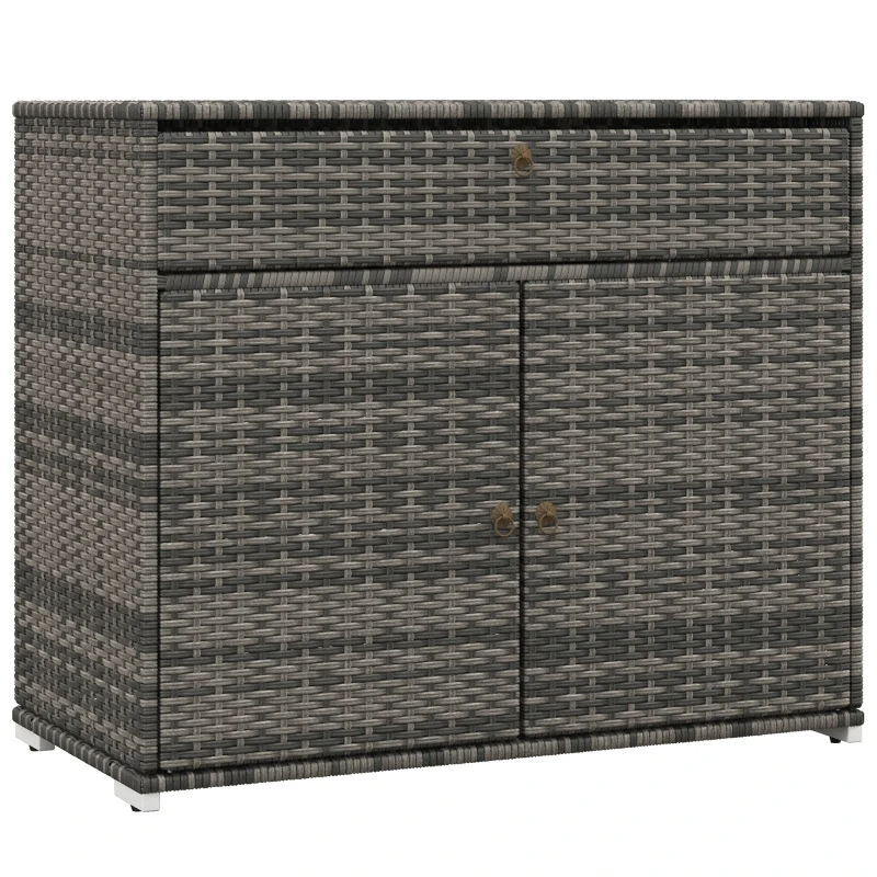 Outsunny Outdoor Storage Cabinet, Waterproof PE Rattan Cabinet with Drawer for Indoor, Outdoor Swimming Pool, Gray