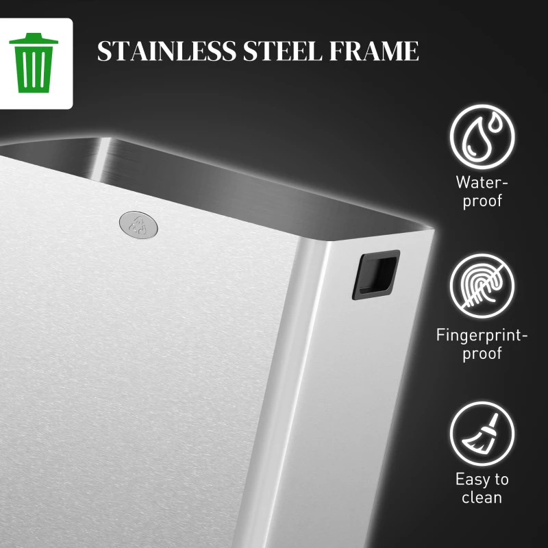 HOMCOM Dual Garbage Bin, Soft-Close Trash Can with Foot Pedal, 2 x 20 Liter Garbage Can with Removable Inner Buckets, Silver