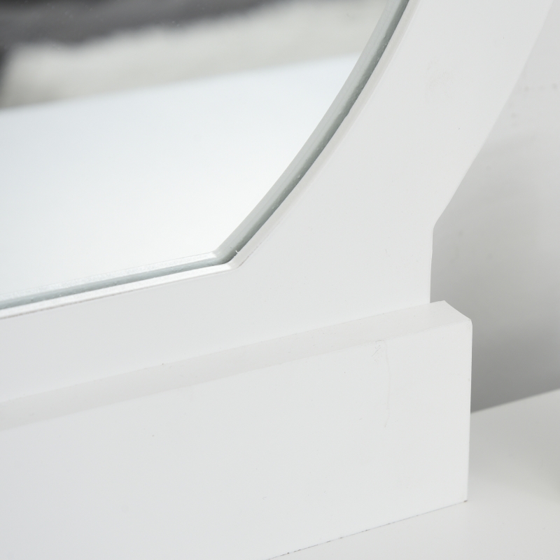 HOMCOM Makeup Vanity Table with Round Mirror and 2 Drawers, Dressing Table with Cushioned Stool Set for Bedroom (White)