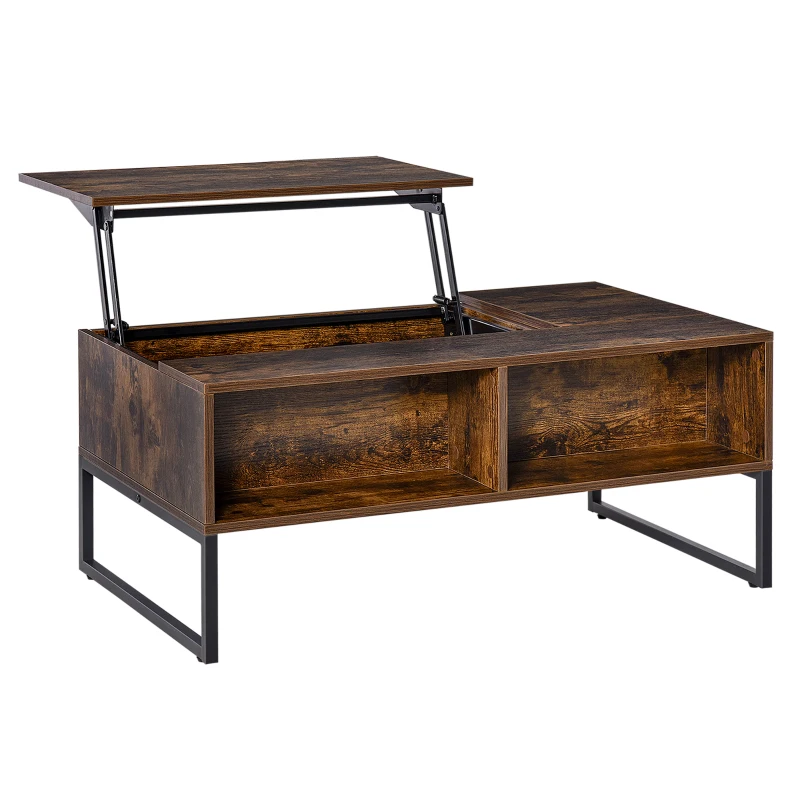 HOMCOM Wood Lift Top Coffee Table with Hidden Storage Compartment, Side Drawer with Metal Frame Design, Lift Tabletop Dining Table for Home, Living Room, Office