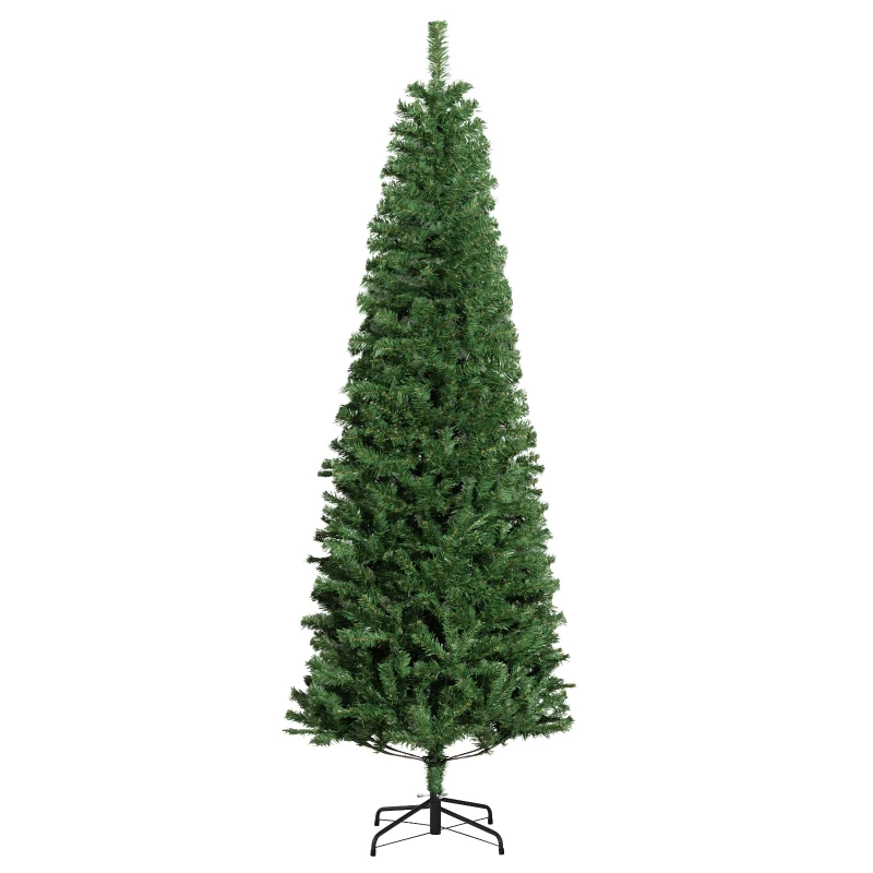 HOMCOM 7FT Pencil Christmas Tree, Artificial Christmas Tree with Automatic Open for Home Party, Green