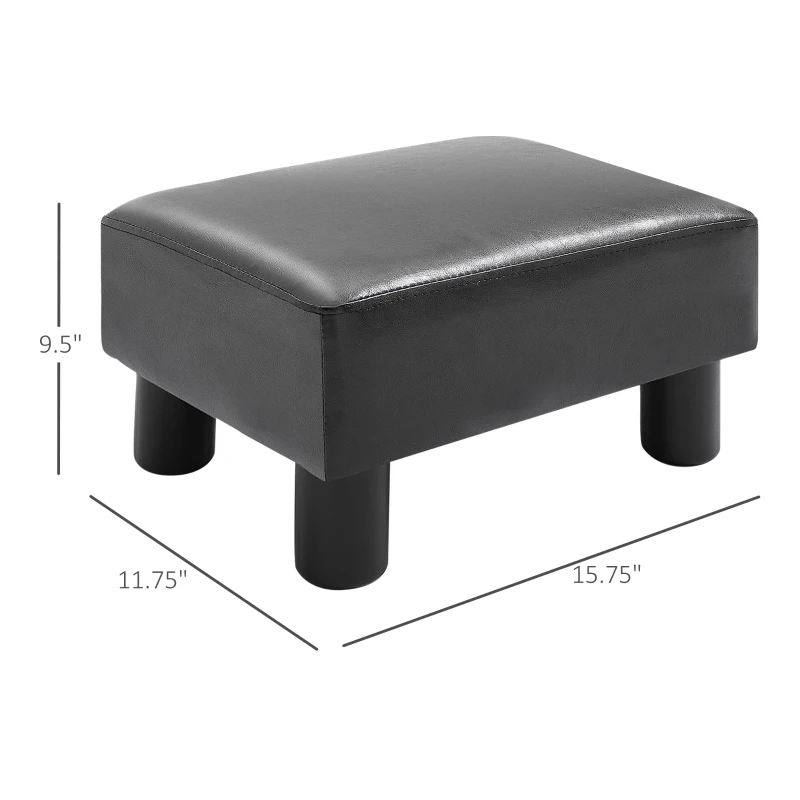 HOMCOM Modern Small Faux Leather Ottoman Footrest Sofa Side Stool Rectangle (Black)