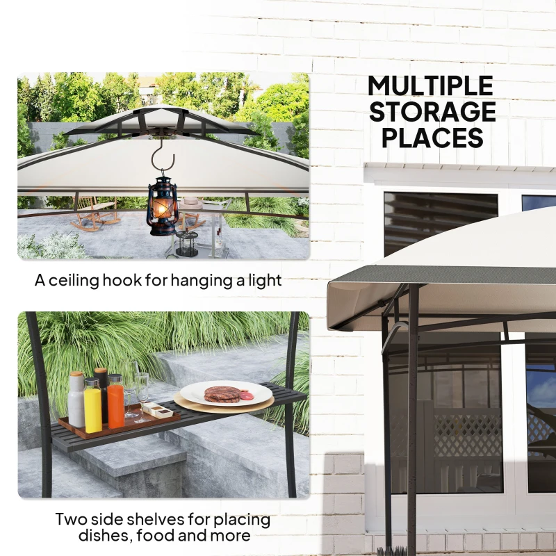 Outsunny 8' x 5' Outdoor Grill Gazebo, Double Tiered Barbecue Grill Gazebo Shelter with 2 Side Shelves and Hook, Light Grey