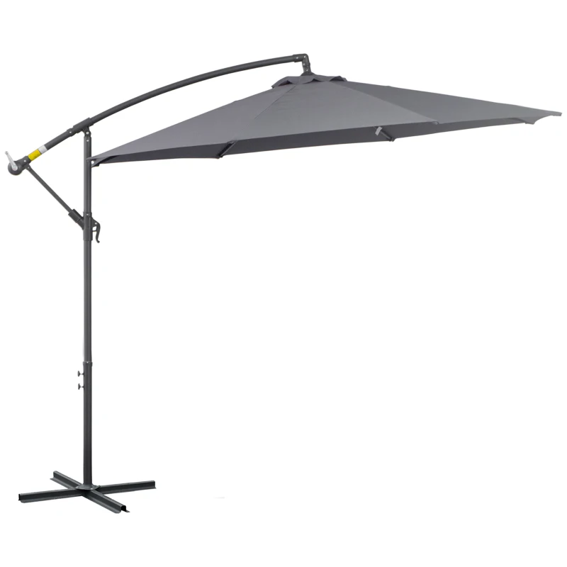 Outsunny 10ft Offset Patio Umbrella with Base, Garden Hanging Parasol with Crank, Banana Cantilever Umbrella Sun Shade, Grey