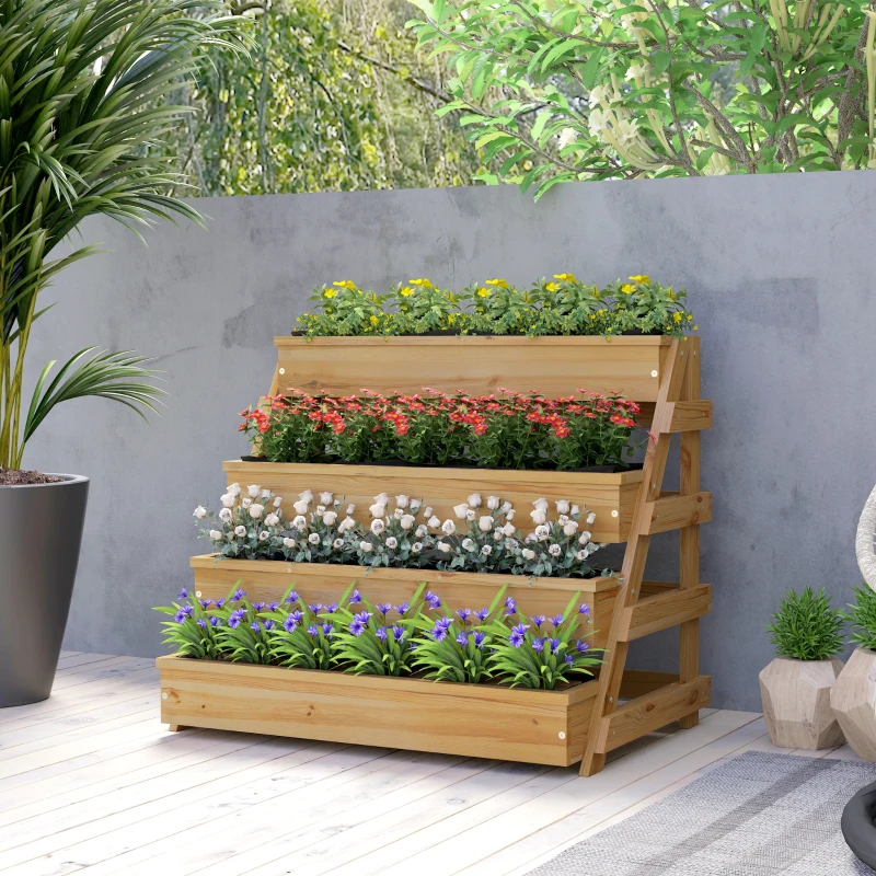 Outsunny 4 Tier Vertical Raised Garden Bed with Drainage Holes, Outdoor Planter Box for Herbs, Vegetables, and Flowers