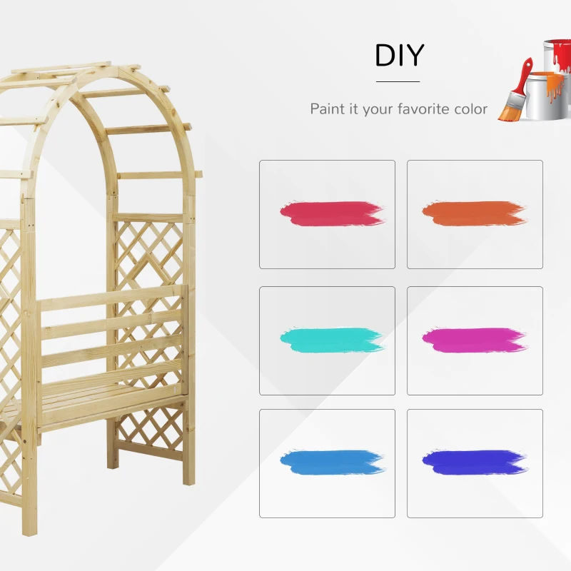 Outsunny Garden Bench with Arch Wooden Bench Trellis for Vines/ Climbing Plants for Patio Furniture, Front Porch Decor, Garden Arbor and Outdoor Garden Seating, Nature