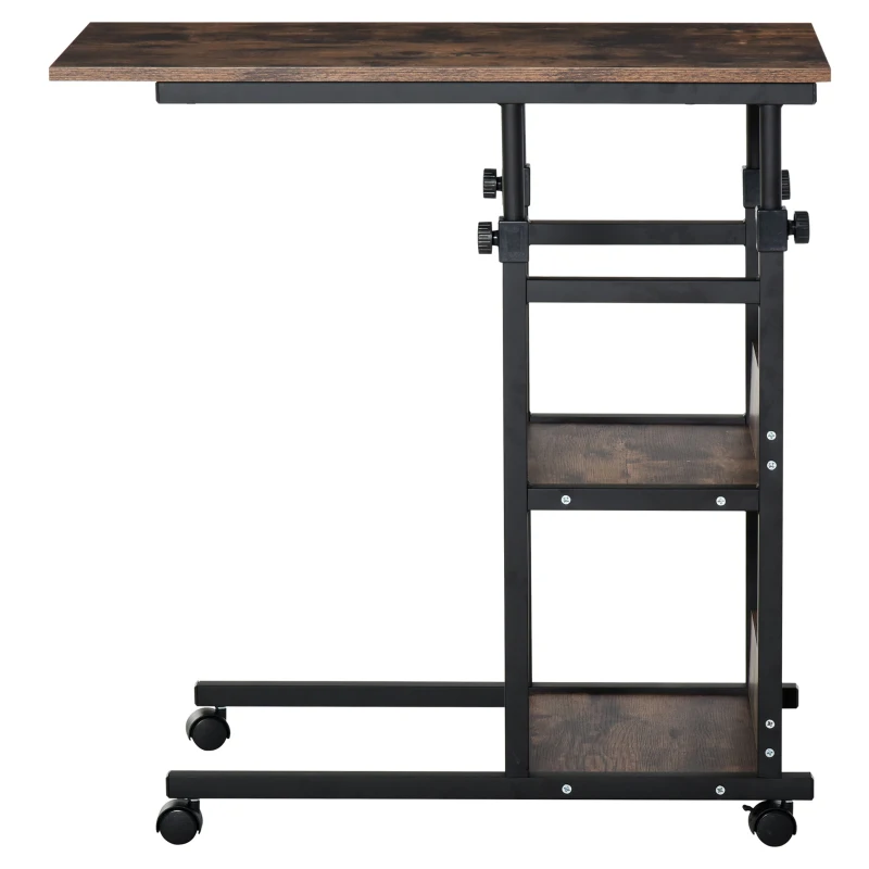 HOMCOM Mobile Standing Desk, Adjustable Height 31.5 inch Stand Up Desk with Wheels for Home Office, Rustic Brown
