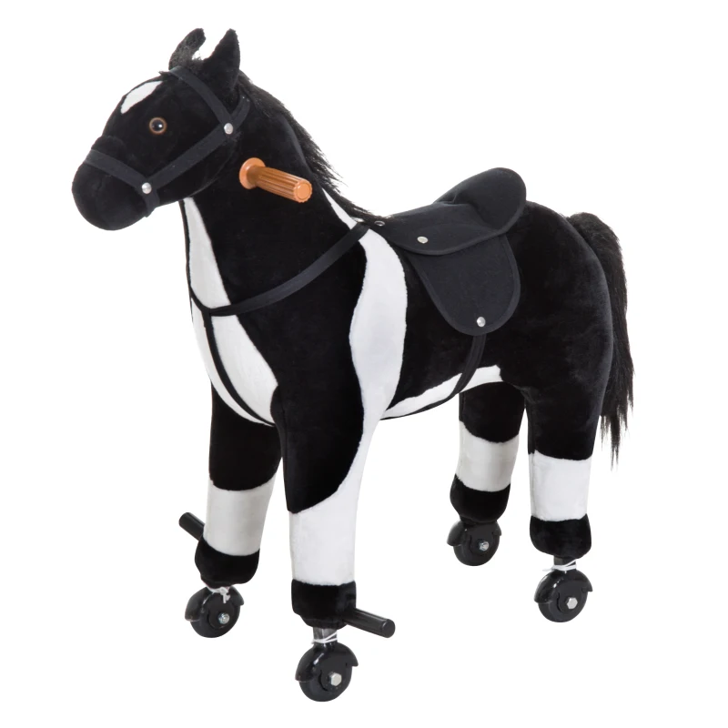 Qaba Kids Rocking Toy Ride on Horse Walking Pony Plush Neigh Sound w/ Wheel, Black