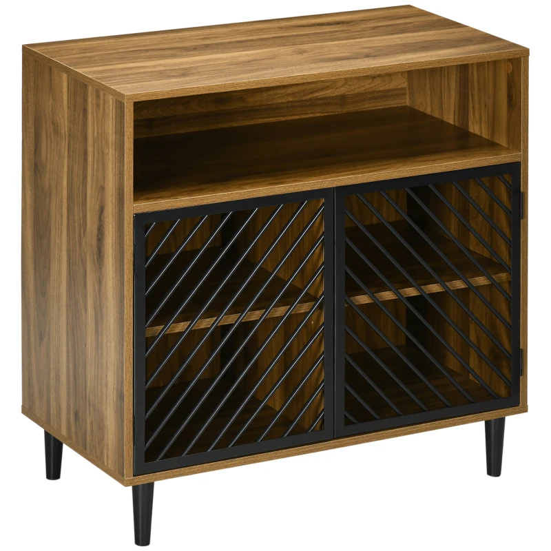 HOMCOM Industrial Sideboard Buffet Cabinet, Kitchen Cabinet, Coffee Bar Cabinet with Metal Doors and Adjustable Shelves for Living Room, Entryway, Dark Walnut