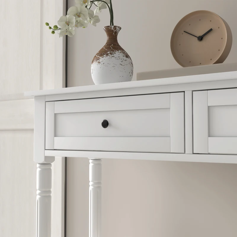 HOMCOM Hallway Console Table, Modern Entryway Table with 2 Drawers, Storage Shelf, Turned Legs for Living Room, Bedroom, White