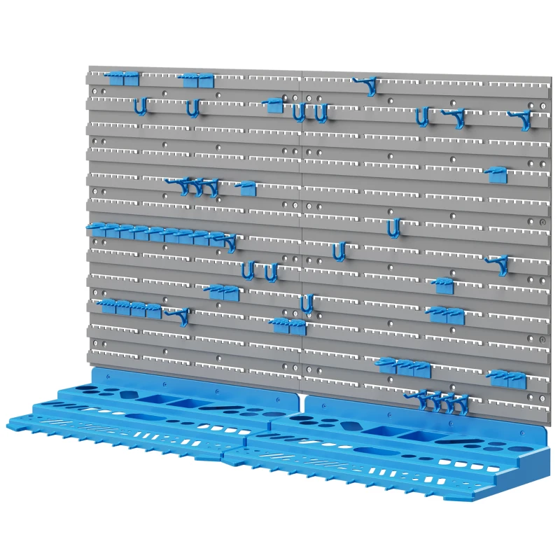 DURHAND 54 Piece Pegboard and Shelf Tool Organizer Wall Mounted DIY Garage Storage with 50 Hooks Blue