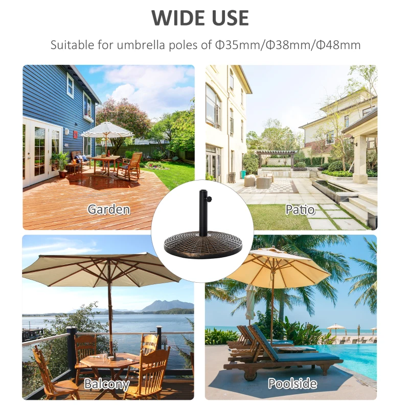 Outsunny 55 lbs Round Cement Patio Umbrella Base 21" Heavy Duty HDPE Parasol Umbrella Stand Holder with Rattan Design for Patio, Outdoor, Backyard, Bronze