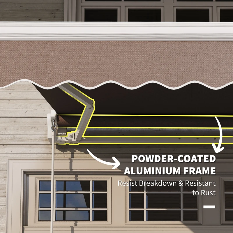 Outsunny 8' x 6.6' Patio Retractable Awning, Manual Exterior Sun Shade Deck Window Cover, Brown