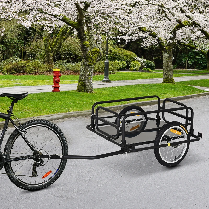 Aosom Bike Trailer, Foldable Bicycle Trailer with16 Inch Pneumatic Tire, Universal Coupler, Foldable Frame and Safe Reflectors Design, Large Load Capacity, Black