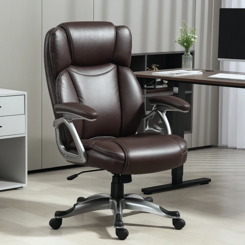 HOMCOM PU Leather High Back Office Chair, Swivel Desk Chair with Tilt Function and Adjustable Height, Brown