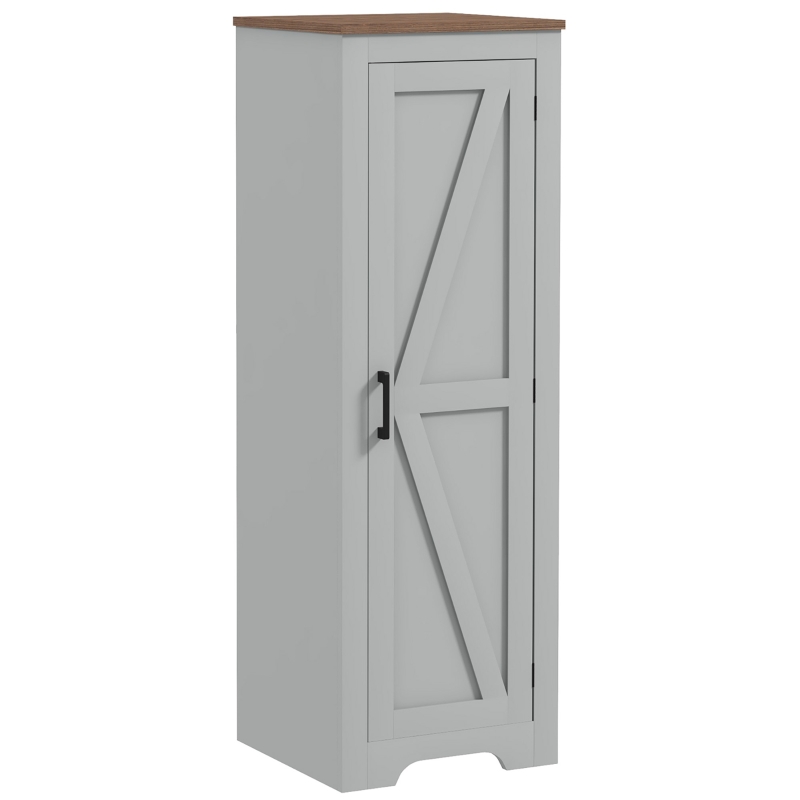 HOMCOM Farmhouse Accent Cabinet with Adjustable Shelf Barn Door Storage Cabinet for Living Room Floor Pantry Cabinet Grey