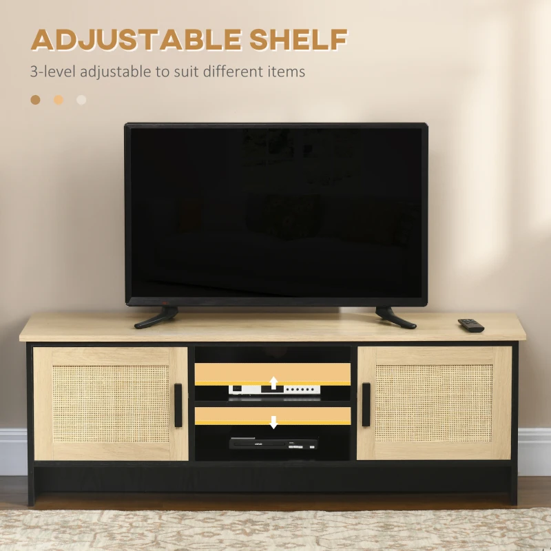HOMCOM TV Stand for 60 inches, TV Cabinet with 2 Shelves, 2 Cable Managements and 2 Rattan Door Cabinets, Natural