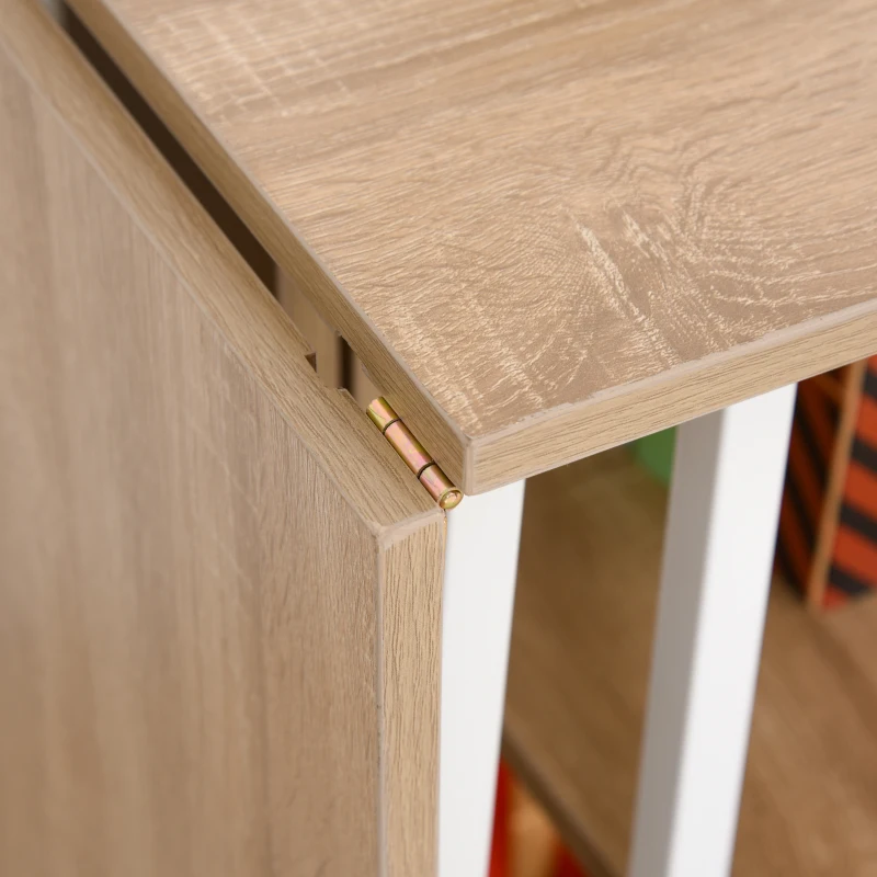 HOMCOM Folding Computer Desk with Storage Shelves, Study Writing Table Laptop Desk with 6 Wheels for Bedroom Home Office Workstation, Natural