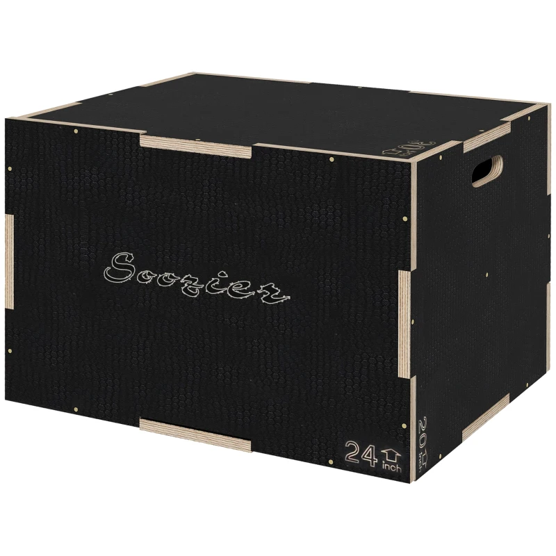 Soozier 30/24/20 In Wooden Plyometric Jump Box with Handle Openings for Home Gym Workout Training