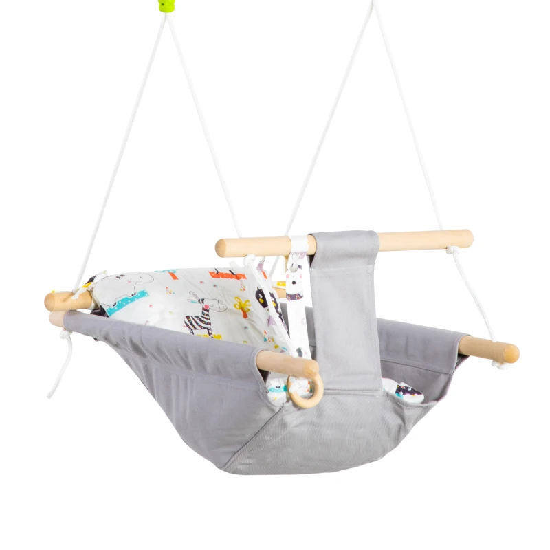 Outsunny Indoor Baby Swing with 2 Cushions, Infant Chair Hanging Rope Max.176 Lbs, w/ Cotton Weave for Home Patio Lawn, 6 Months to 3 Years Old, Gray