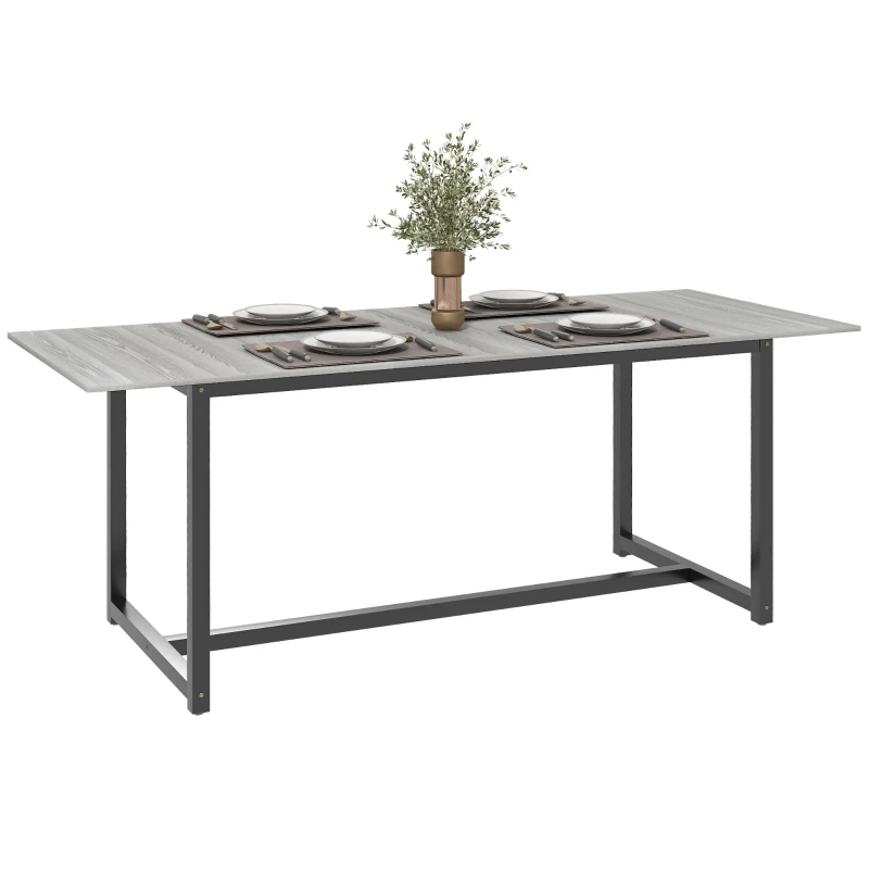 HOMCOM 63"-79" Collapsible Dining Table for 4-6, Foldable Kitchen Table with Steel Frame for Dining Room, Grey Wood Grain