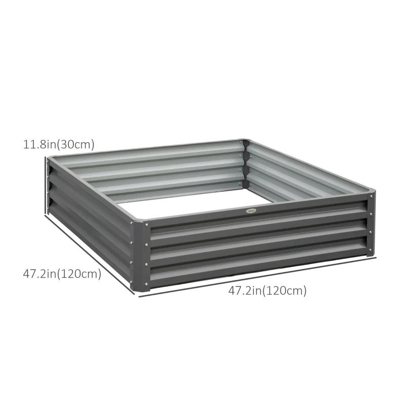 Outsunny 4' x 4' x 1' Raised Garden Bed Galvanized Steel Planter Box for Vegetables, Flowers, Herbs, Light Grey