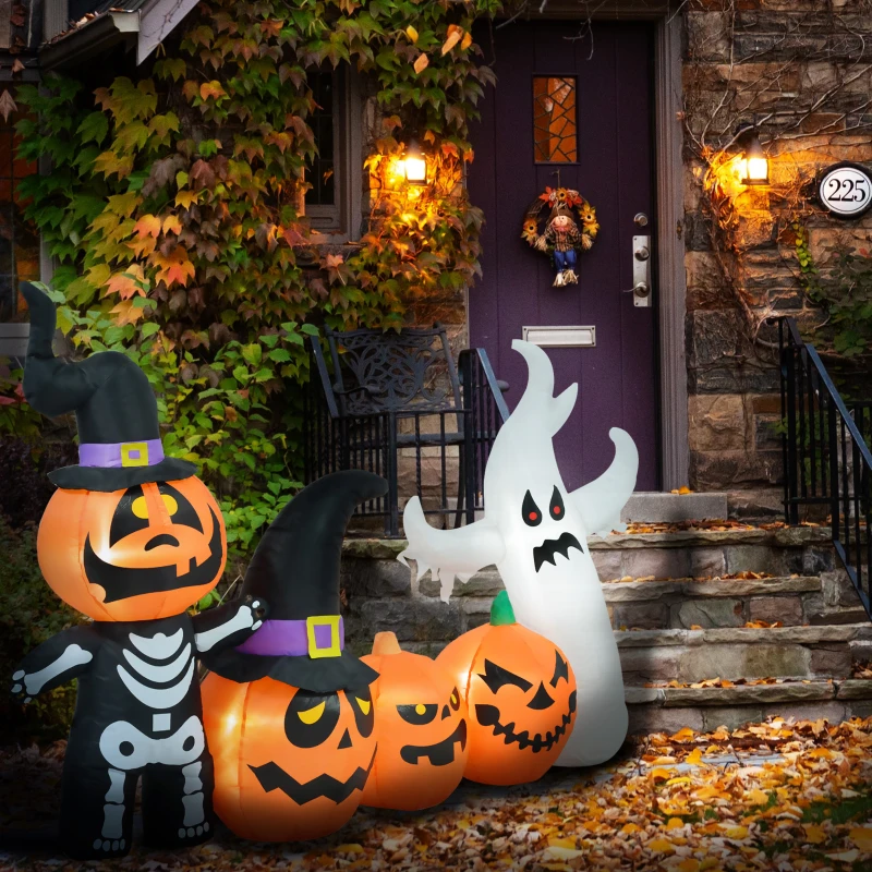 HOMCOM 7.5ft Inflatable Halloween Pumpkin Ghost Family, Blow Up LED  Display for Garden Indoor Outdoor