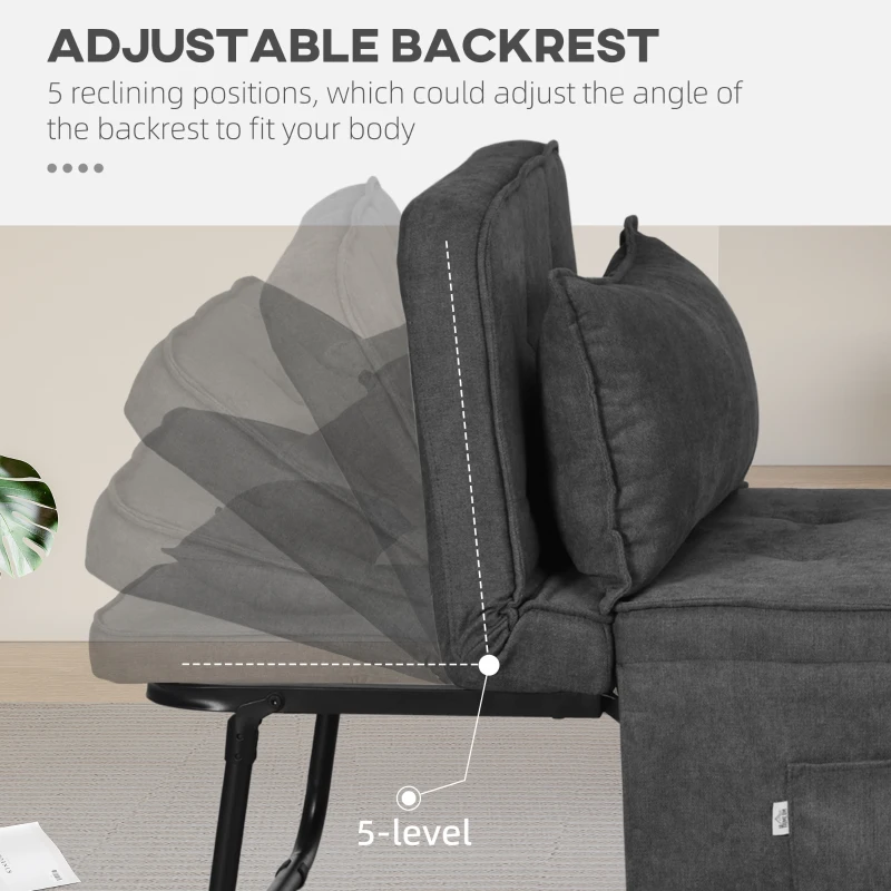 HOMCOM Ottoman Sofa Bed, 4 in 1 Multi-Function Button Tufted Folding Sleeper Chair Bed with Adjustable Backrest, Pillow, Side Pocket for Home Office, Bedroom, Living Room, Charcoal Gray