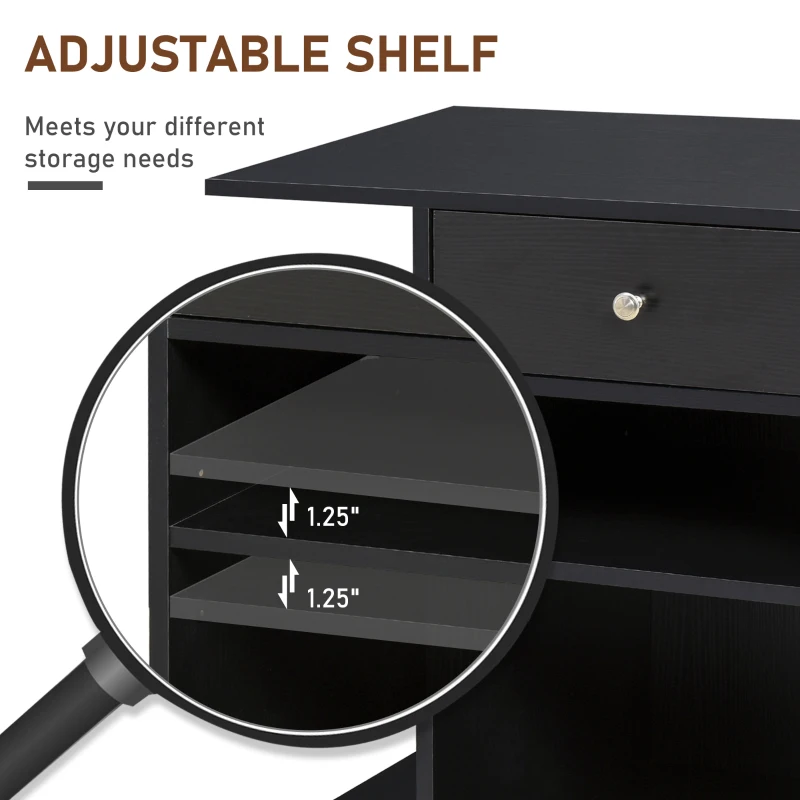 Vinsetto Mobile Printer Stand, Rolling File Cabinet Cart with Wheels, Adjustable Shelf, Drawer and CPU Stand, Black